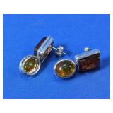 925 Sterling Silver and Amber Dangle Earrings
