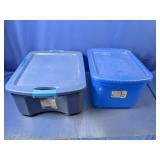 (2) Blue Plastic Storage Bins w Tight Lids