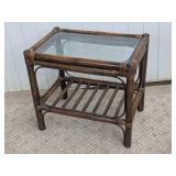 Dark Rattan/Wicker End Table w/ Top Glass