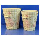 (2) Metal Floral Decorative Buckets