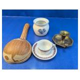 (4) Vintage Decor Lot ï¿½ Porcelain, Brass & Wood