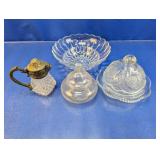 (4) Glass Decor Lot ï¿½ Dish, Candy Jar, Mini