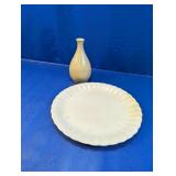 (2) Cream Glazed Vase & Scalloped Dinner Plate