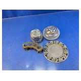 (4) Glass Jars & Metal Decorative Holders