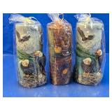 (3) Decorative Embossed Pillar Candles