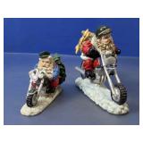 (2) Santa Motorcycle Figurines