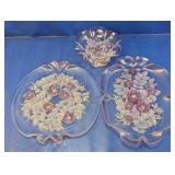 (3) Floral Pressed Glass Serving Pieces