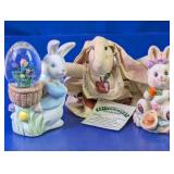 (3) Assorted Rabbit Figurines and Plush Doll