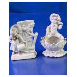 (2) White Ceramic Child Figurine Decor Pieces
