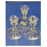 (3) Glass Candlestick Holders