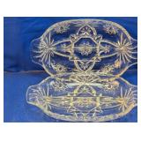 (2) Glass Etched Serving Trays