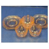 (8) Pink Depression Glass Snack Set