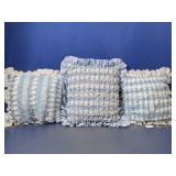 (3) Blue Smocked Decorative Throw Pillows