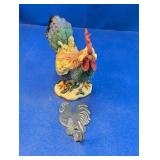 (2) Decorative Rooster Figurine & Pewter Hook