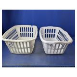 (2) White Plastic Laundry Baskets