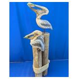 (1) Wooden Pelican Dock Sculpture