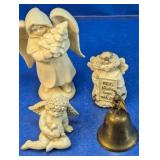 (4) Angel Figurines & Iron Bell - Russ & More