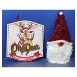 (2) Christmas Decor Sign & Santa Gnome