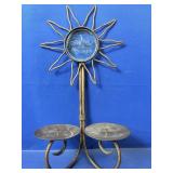 (1) Metal Sun Face Candle Holder With Two Plates