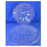 (2) Etched Clear Glass Decorative Plates