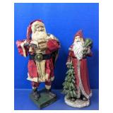 (2) Santa Claus Figurines Wood And Paper Mache