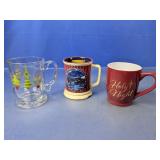 (3) Christmas Mugs And Glass Assorted Lot