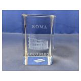 (1) Glass Roma Colosseo Engraved Display Block