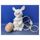 (1) Ceramic Bunny Lamp With Floral Collar Decor