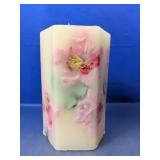 (1) Decorative Floral Wax Pillar Candle 7 Inch