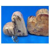 (2) Carved Wooden Heart Decor Pieces