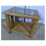 (1) Wood Side Table w/ Glass Top