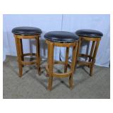 (3) Wooden Bar Stools With Padded Seats