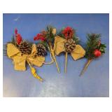 (4) Holiday Pine & Berry Picks w/ Burlap Accents