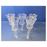 (5) Vintage Etched Crystal Wine/Water Goblets