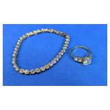 (2) Rhinestone Bracelet and Solitaire Style Ring