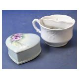 (2) Ceramic Trinket Box & Handled Vessel