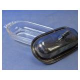 Clear Crystal Glass Butter Dish w/ Dome Lid