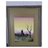 (1) Framed Native American Teepee Artwork