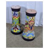 (2) Tall Hand-Painted Ceramic Pedestals