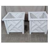 (2) White Square Plastic Planter Boxes