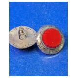 Vtg 1940s Mexico Sterling & Red Bakelite Earrings