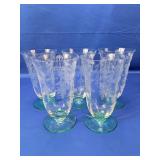 (5) Etched Trumpet-Style Glass Goblets