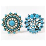 (2) Blue Stone Costume Brooch Pins
