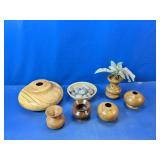 (7) Handcrafted Wooden Vase & Bowl Set