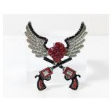 (1) Rhinestone Winged Heart Cross Pendant