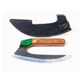 (1) Handcrafted Curved Blade Knife w/ Sheath