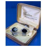 Silver-Tone Cufflinks w/ Black Oval