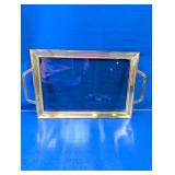 1970s Brass & Smoked Glass Serving Tray