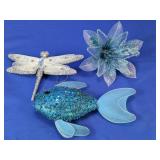 (3) Blue Glitter Decorative Ornaments