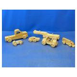 (6) Handcrafted Wooden Toy Vehicles Set